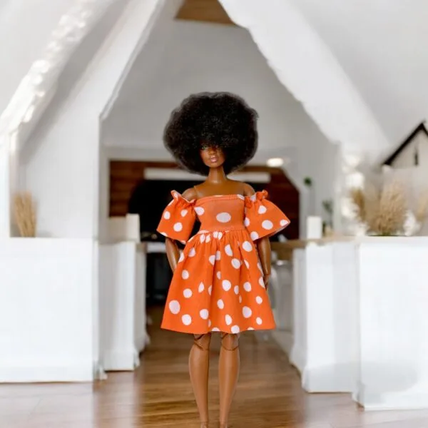 Orange and whote Polka Dot 11'5 inch barbie doll dress, doll clothes,made to movie, Barbi, Barbe, Curvy Barbie doll, 12 inch doll dress, munecas,kleidung2