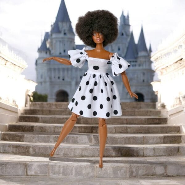 White and black Polka Dot 11'5 inch barbie doll dress clothes,made to movie, Barbi, Barbe, Curvy Barbe, 12 inch doll dress, munecas,kleidung