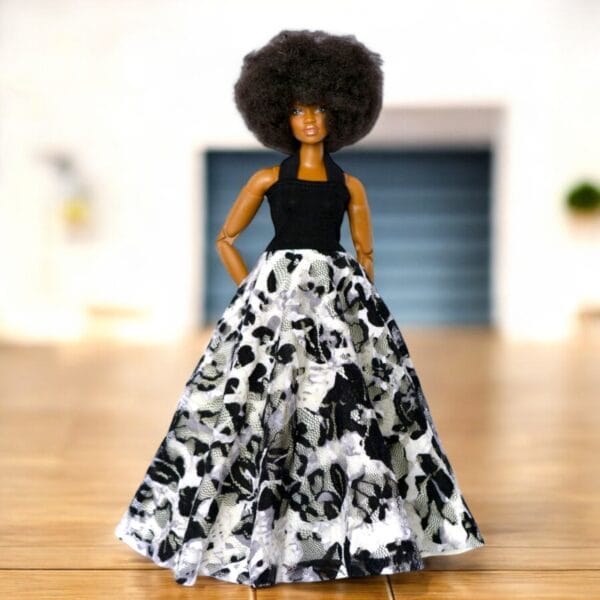 barbie doll black white tropical and white fashion dress04
