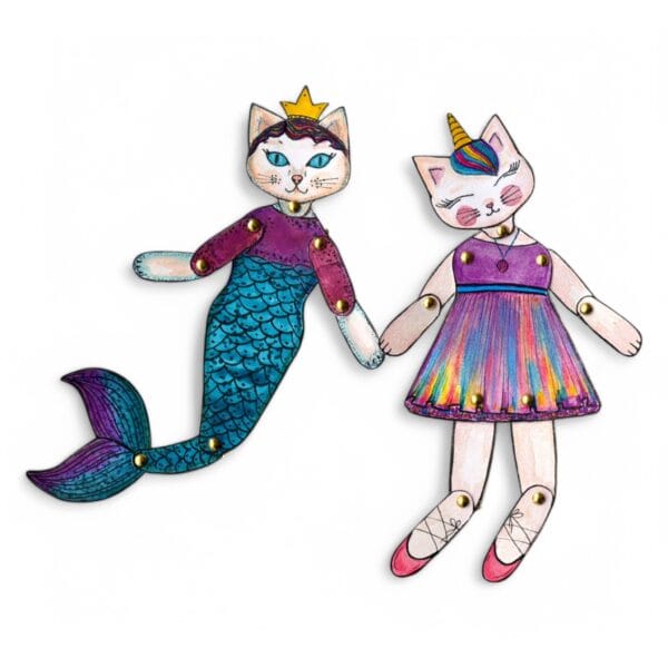 Paper Doll Articulated Digital Printable DIY Kit, Unicorn, Cat jointed paper doll, Movable Paper Dolls Template cut out, Girl Kid Toys Craft - Image 2