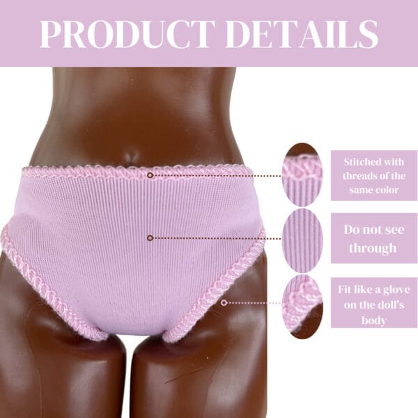 Enhance your doll's wardrobe with the KuklaFashion Doll Underwear Set, featuring 3 stylish panties designed for 11-inch Curvy Size Fashion Dolls. Made from high-quality stretchy fabrics like spandex, lycra, or jersey, these 1:6 scale panties offer a perfect, snug fit without any fasteners, ensuring your doll's body remains mark-free. Beautifully double-stitched for durability, this set is ideal for photography, storytelling, or as a cherished gift. Perfect for doll collectors and enthusiasts, these exquisite pieces are designed to be passed down through generations, adding a touch of artistry to every playtime.