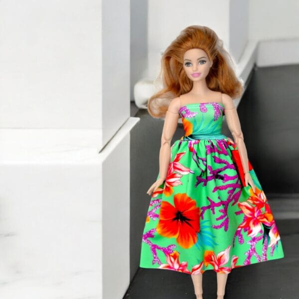 Handmade barbie doll trendy clothes for 11.5 and 12 Inch Fashion Dolls green dress 1 6 scale Fashionable Doll Outfit Custom Doll Clothes Flores themed outfit