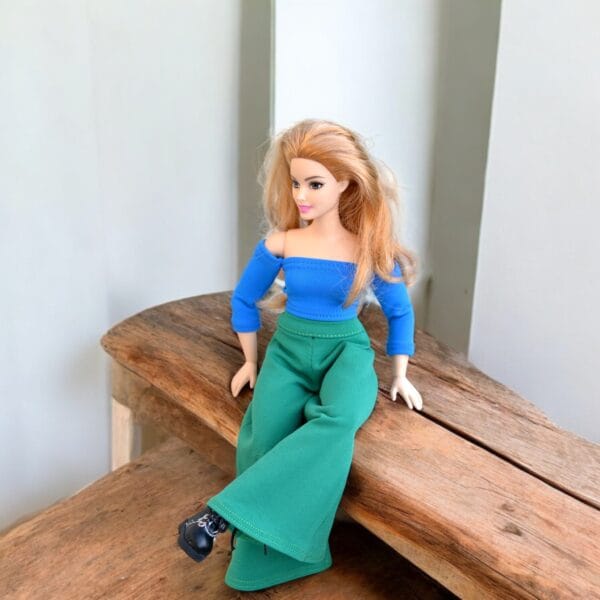 barbie doll green pants blue top doll clothes made to movie doll 11 inch doll clothes 12inch doll dress and outfit
