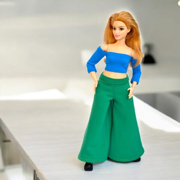 barbie doll green pants blue top doll clothes made to movie doll 11 inch doll clothes 12inch doll dress and outfit